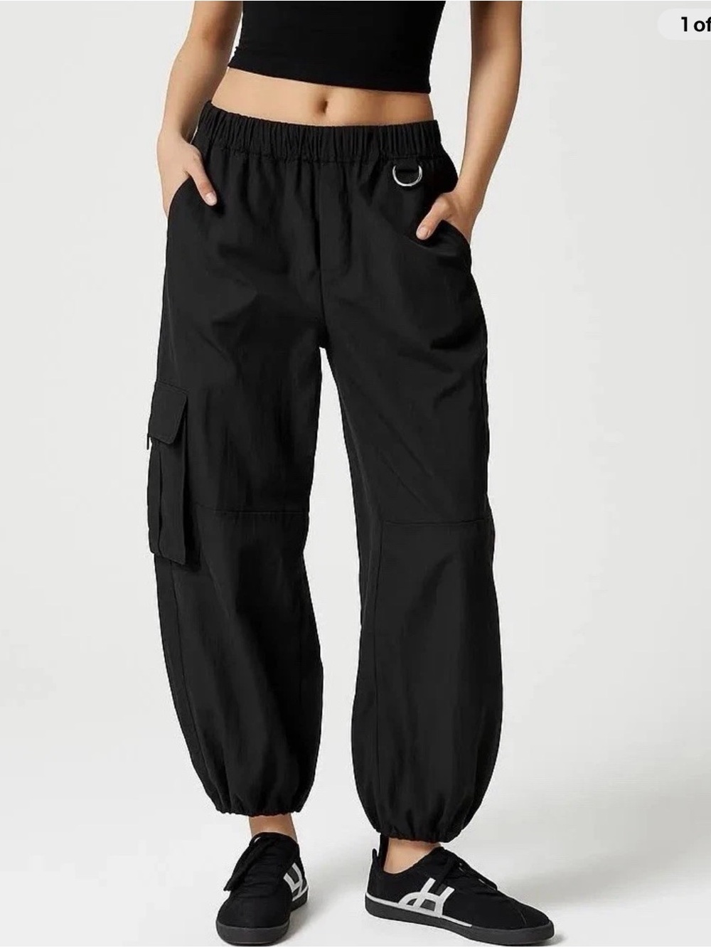 Urban Outfitters Sloan Cargo Parachute Pants Womens L Black Baggy D-Ring Y2K